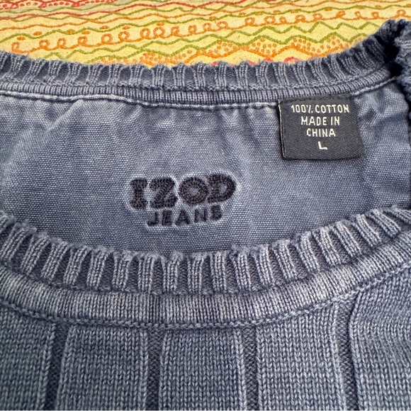 Izod Jeans Blue Ribbed Crewneck Sweater 100% Cotton Size Large - Picture 9 of 10
